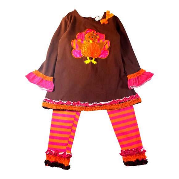 Emily Rose Girl's 2 Pc Embellished Turkey Pants Set Embroidery Ruffles Size 5 - Picture 1 of 8